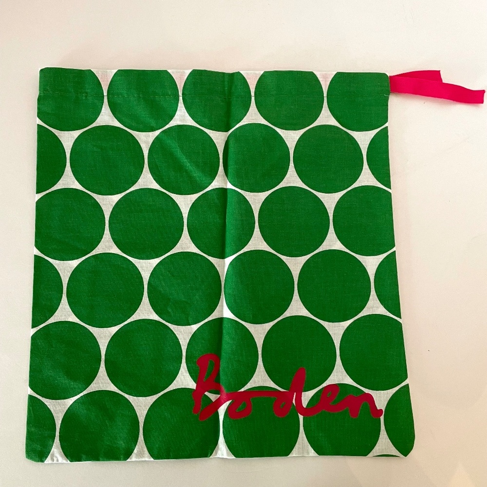Boden Spotty Dust Storage Bag Green Polka Dots Pink Logo 11.5 X 12